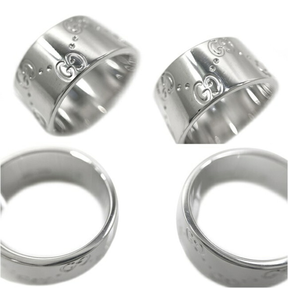 GUCCI Icon Ring WG White Gold GG No. 8 # 750 K18  9mm Engraved Band Women's Men' - Picture 9 of 9